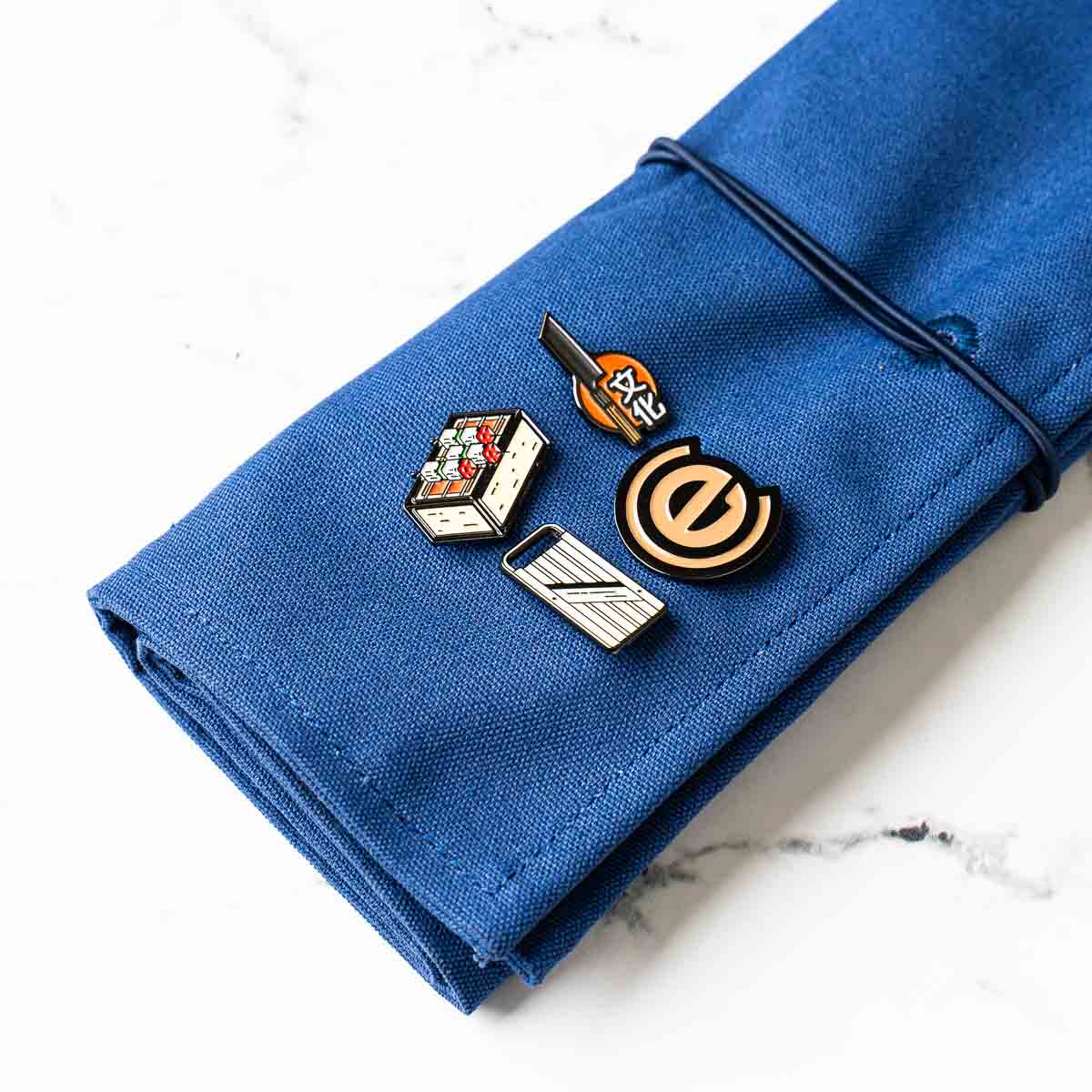 Habitat Canvas Knife Roll - 6 Slot - Blue With Enamel Pins - Image 2