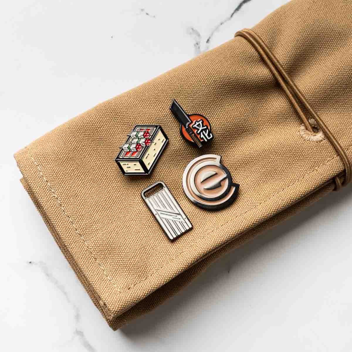 Habitat Canvas Knife Roll - 6 Slot - Tan With Enamel Pins - Image 2