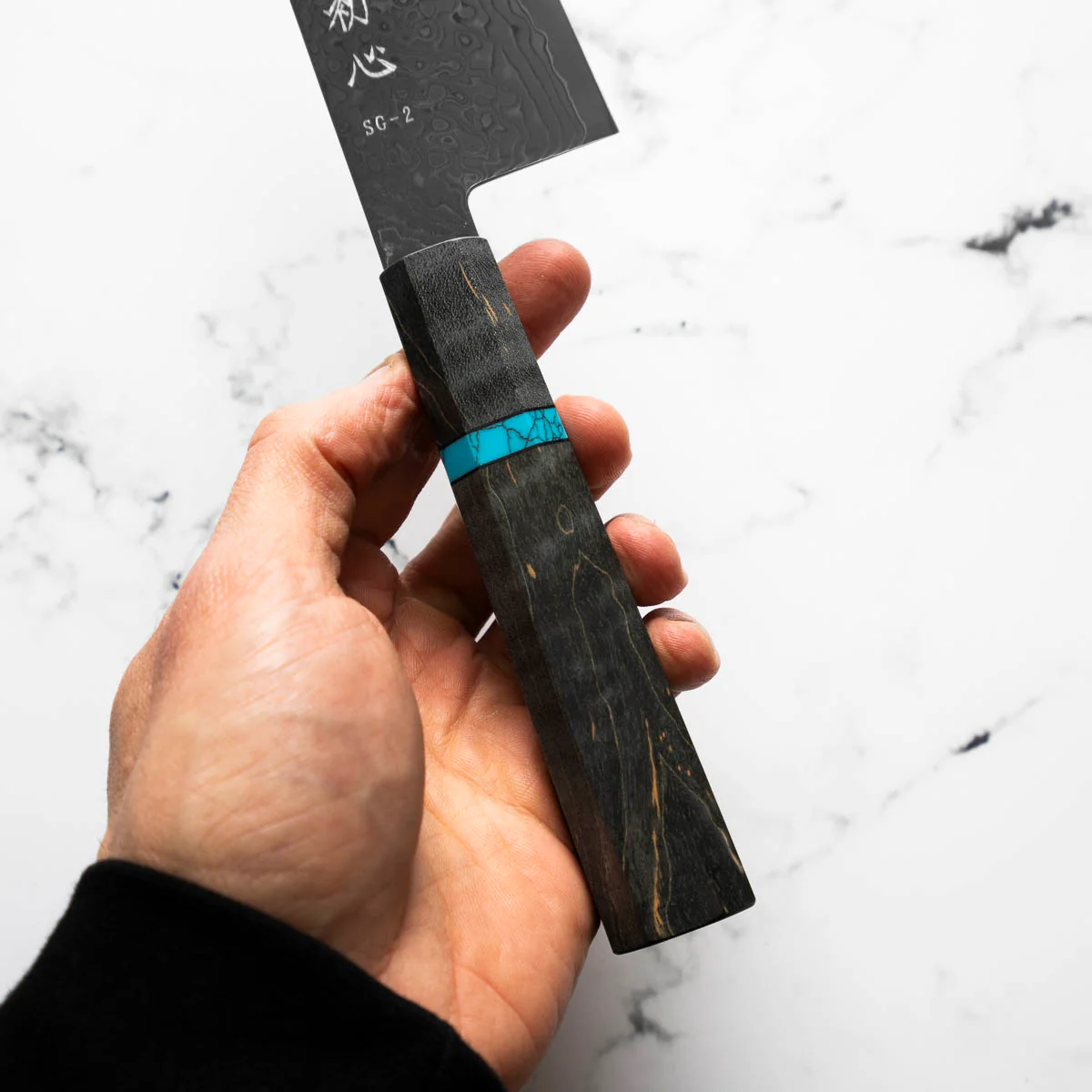 Hatsukokoro Ryuhyo Kurozome SG2 Damascus Bunka 180mm -  Maple Turquoise - Image 6