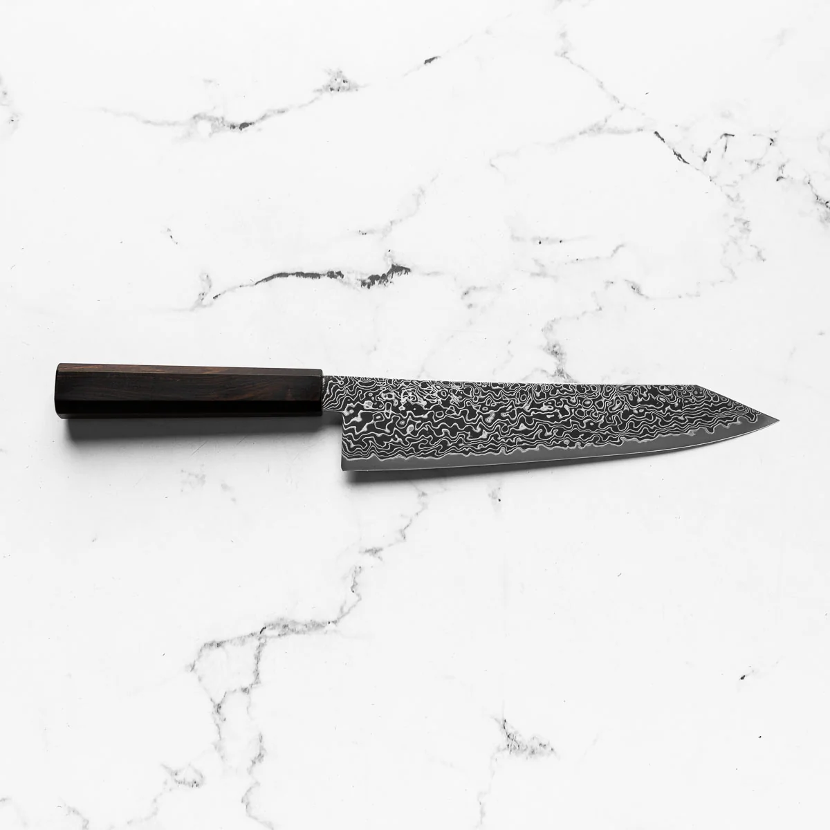 Hatsukokoro Ryuhyo Kurozome SG2 Damascus Kiritsuke Gyuto 210mm - Ebony - Image 4