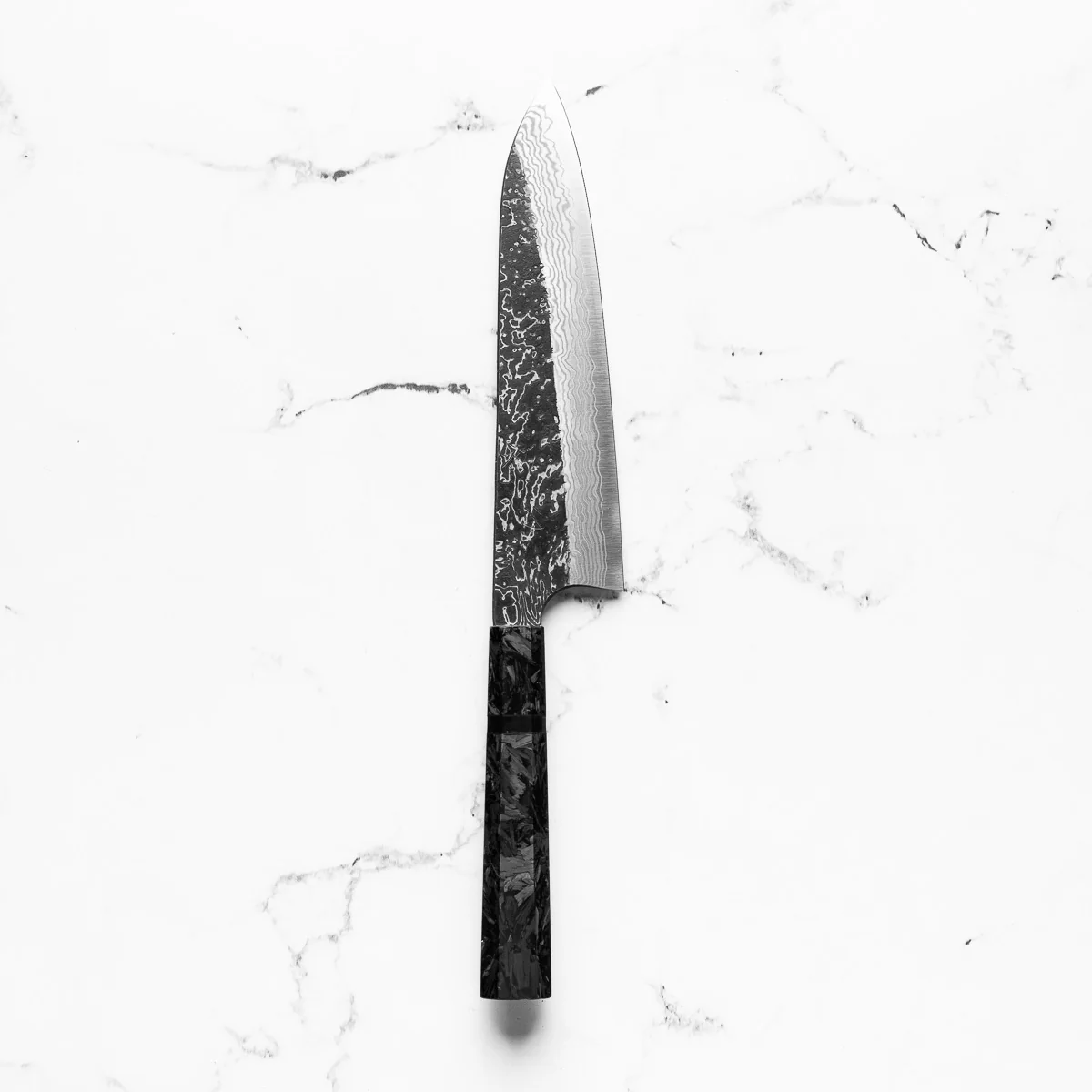 Hatsukokoro SLD Kurouchi Damascus Gyuto 210mm - Dark Carbon Fibre - Image 3