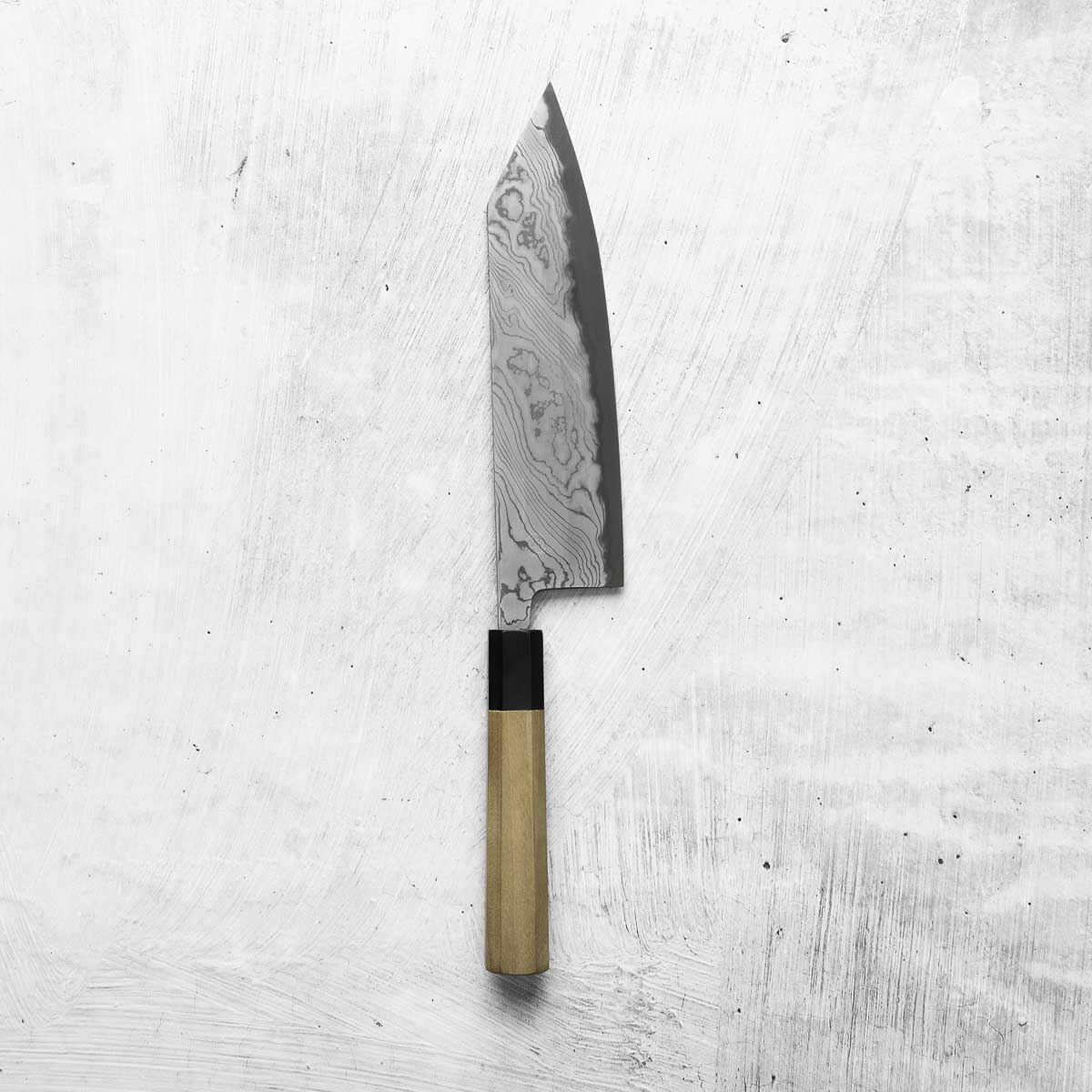 Miyazaki Kajiya Blue 2 Black Damascus Kiritsuke 210mm - Image 3