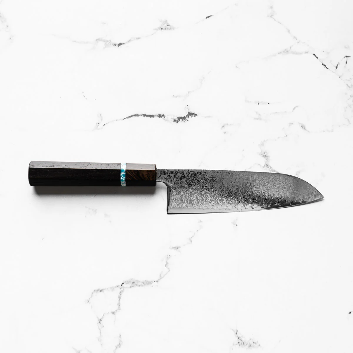 Tsunehisa SRS13 Damascus Santoku - Ebony Blue Ring - Image 4