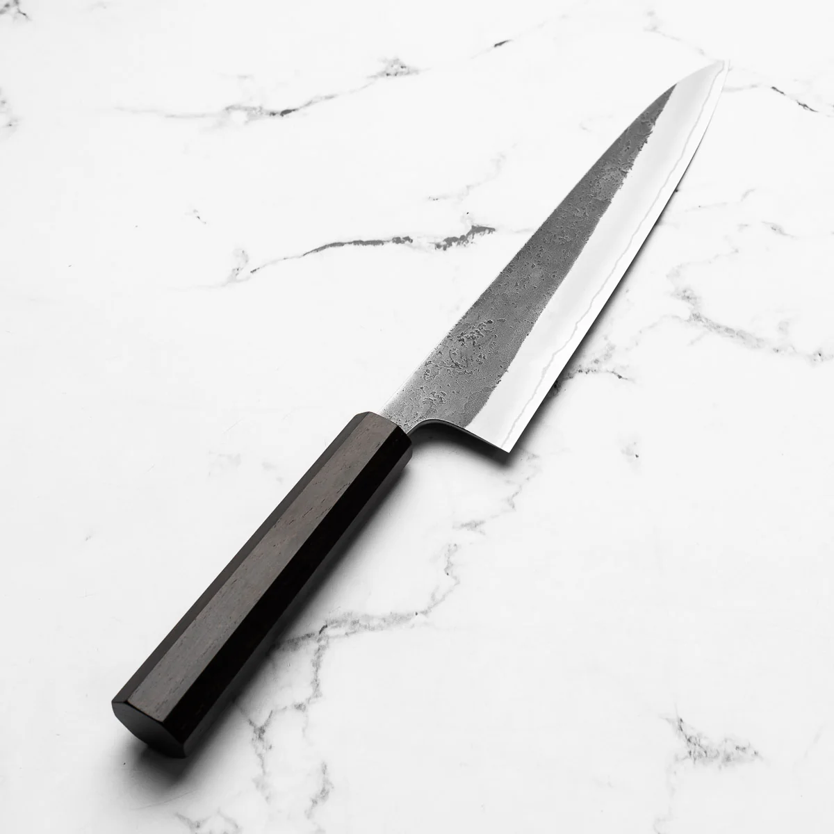 Yoshikane (Hatsukokoro) White 2 Kurouchi Nashiji Stainless Clad Gyuto 240mm - Ebony - Image 2
